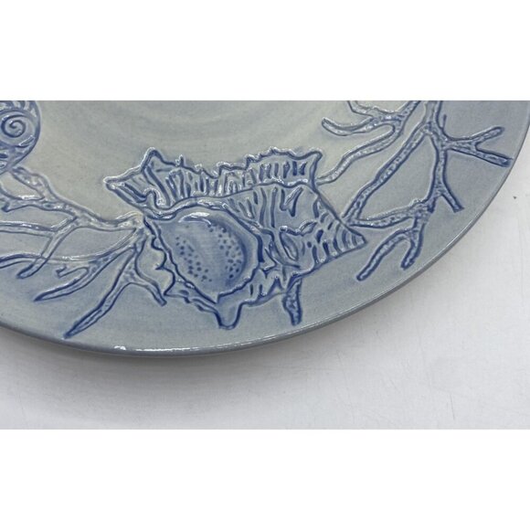 Pottery Barn Salad Plate Dessert Blue Shell Ocean Beach Coastal Coral  8" Lot 2 - Picture 7 of 13